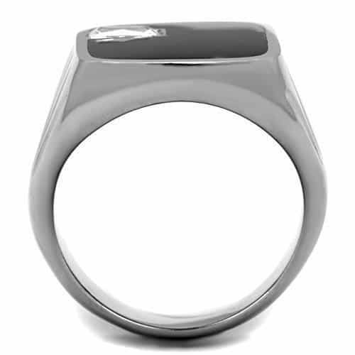 Stainless Steel Black Onyx Square CZ Baguette Mens Signet Ring view 7