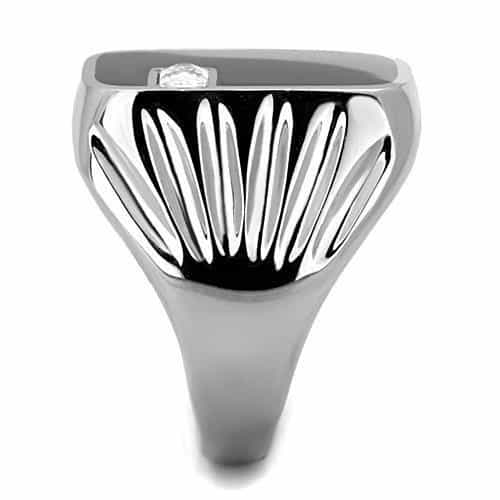 Stainless Steel Black Onyx Square CZ Baguette Mens Signet Ring view 8