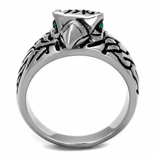 Stainless Steel Eagle Head Green Eyes Tribal Band Ring view 7