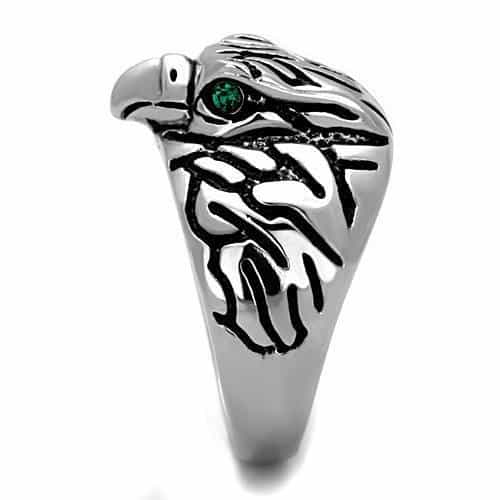 Stainless Steel Eagle Head Green Eyes Tribal Band Ring view 8
