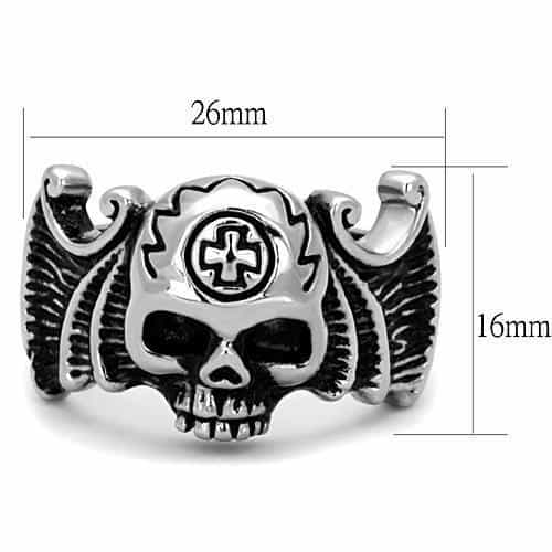 Stainless Steel Skull Cross Crown Angel Wings Ring view 2