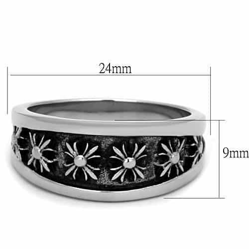 Stainless Steel Daisy Floral Embossed Wide Band Ring view 6