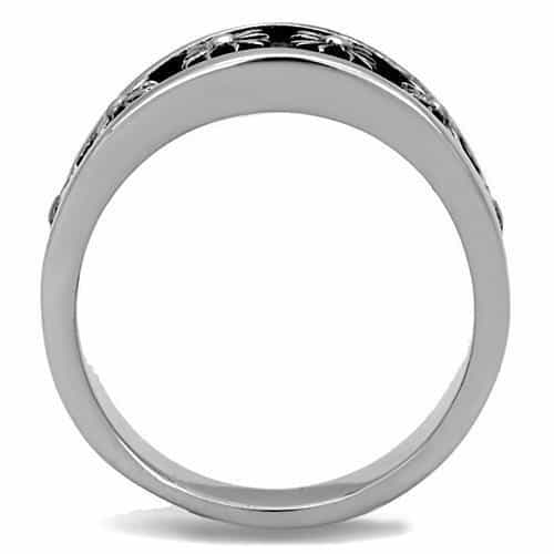 Stainless Steel Daisy Floral Embossed Wide Band Ring view 7