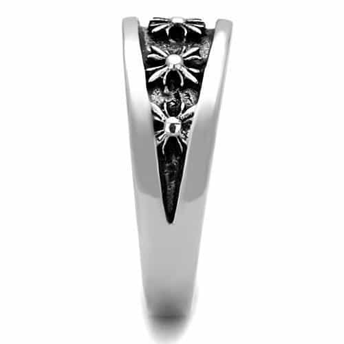 Stainless Steel Daisy Floral Embossed Wide Band Ring view 8