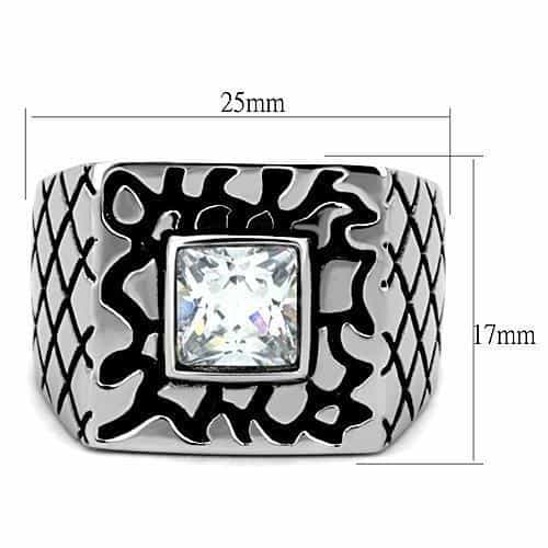 Stainless Steel CZ Princess Gear Frame Mens Signet Ring view 6