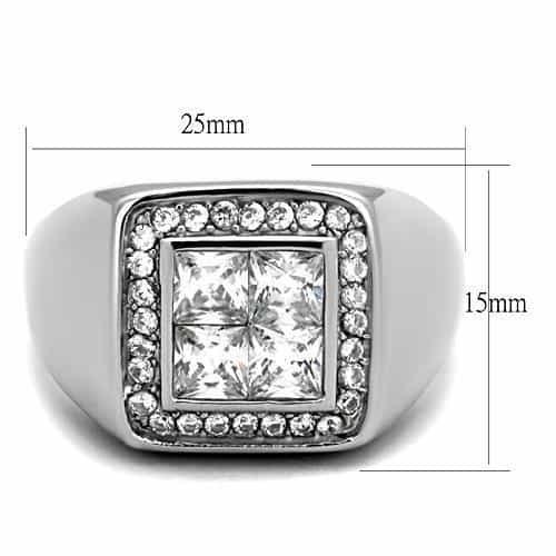 Stainless Steel CZ Princess Pave Halo Mens Signet Ring view 6