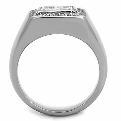 Stainless Steel CZ Princess Pave Halo Mens Signet Ring view 3