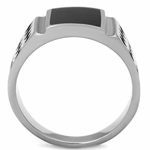Stainless Steel Black Onyx Square Checkered Mens Signet Ring view 3