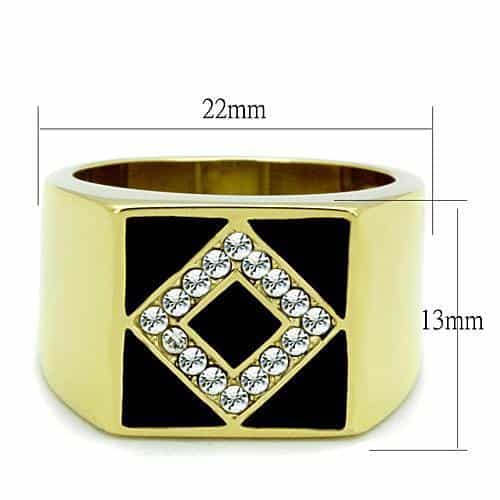 Stainless Steel Gold Masonic Diamond Black Enamel CZ Signet Ring view 6