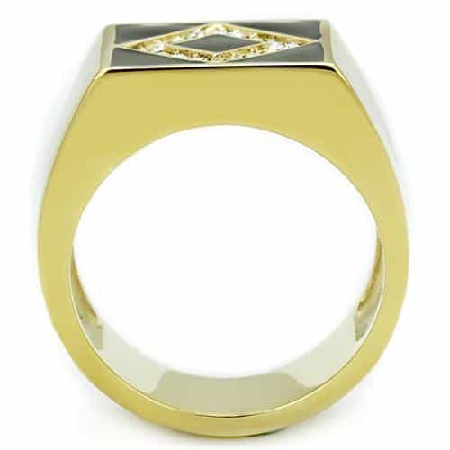 Stainless Steel Gold Masonic Diamond Black Enamel CZ Signet Ring view 7