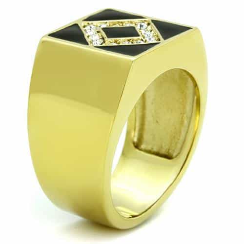 Stainless Steel Gold Masonic Diamond Black Enamel CZ Signet Ring view 4