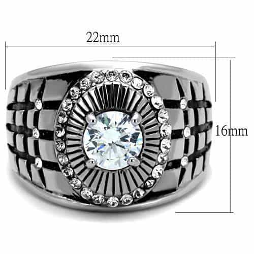 Stainless Steel CZ Round Sunburst Checkered Wide Mens Ring view 6