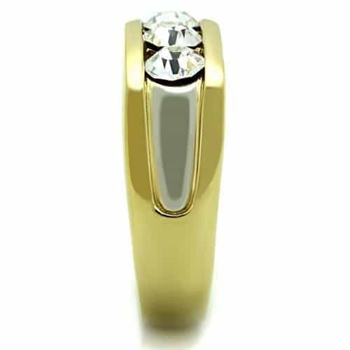 Stainless Steel Gold Triple CZ Round Channel Mens Wide Ring view 4