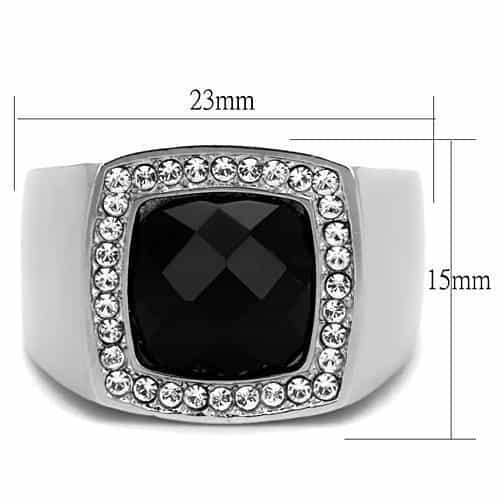 Stainless Steel Black Onyx Cushion CZ Halo Mens Signet Ring view 2