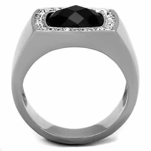 Stainless Steel Black Onyx Cushion CZ Halo Mens Signet Ring view 7