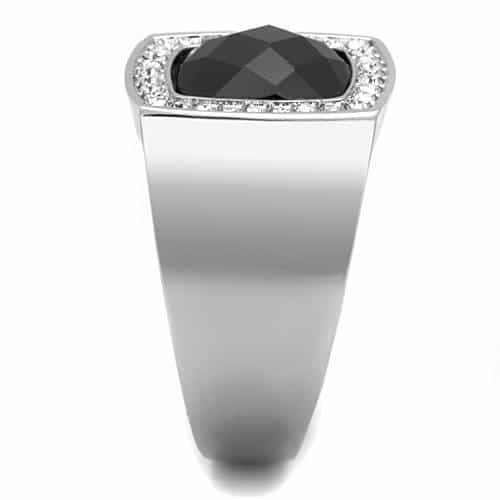 Stainless Steel Black Onyx Cushion CZ Halo Mens Signet Ring view 8
