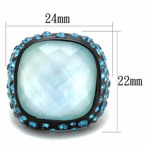 Stainless Steel Black IP Mint Cabochon Aqua Crystal Dome Ring view 6