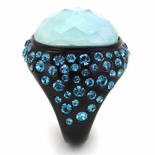 Stainless Steel Black IP Mint Cabochon Aqua Crystal Dome Ring view 8