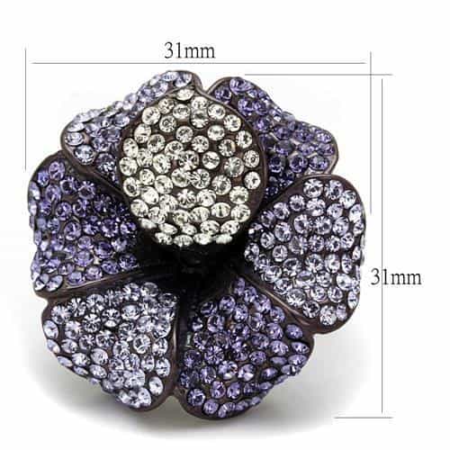 Stainless Steel Dark Purple Lavender Crystal Pave Flower Ring view 6