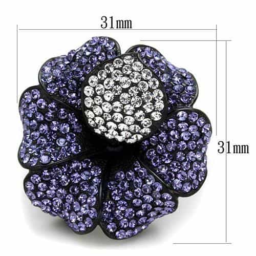 Stainless Steel Purple Crystal Pave Flower CZ Center Ring view 6