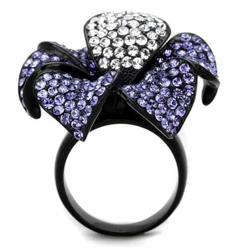 Stainless Steel Purple Crystal Pave Flower CZ Center Ring view 7
