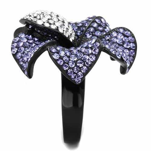 Stainless Steel Purple Crystal Pave Flower CZ Center Ring view 4