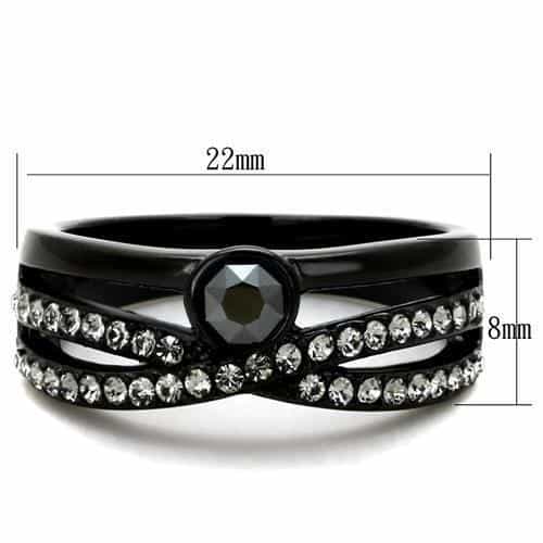 Stainless Steel Black IP CZ Bezel Pave Double Band Set Ring view 6