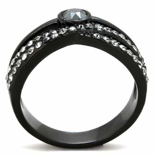 Stainless Steel Black IP CZ Bezel Pave Double Band Set Ring view 7