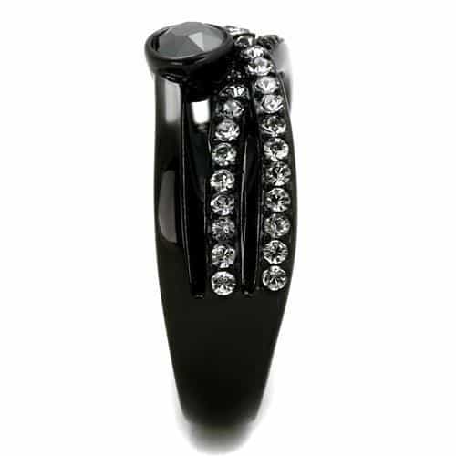 Stainless Steel Black IP CZ Bezel Pave Double Band Set Ring view 8