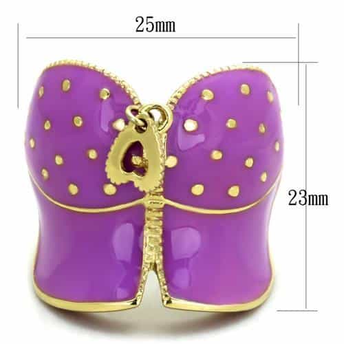 Stainless Steel Gold Purple Enamel Heart Handbag Ring view 6