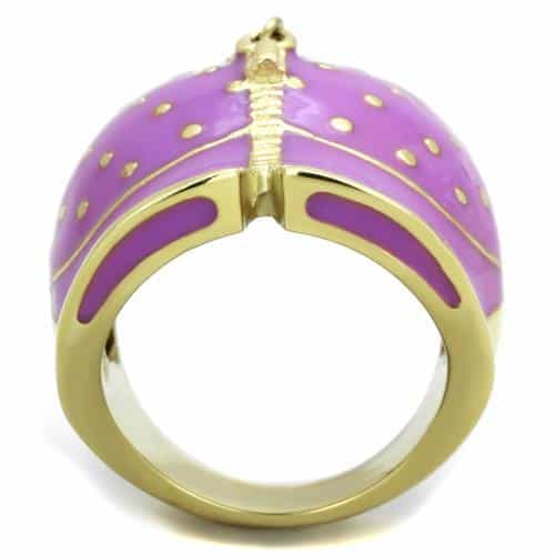 Stainless Steel Gold Purple Enamel Heart Handbag Ring view 3