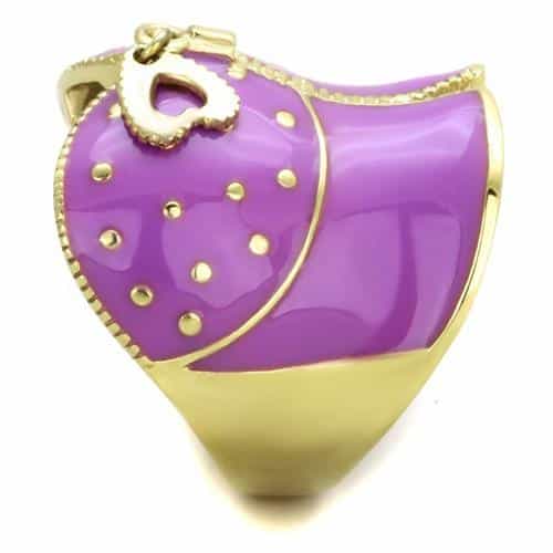 Stainless Steel Gold Purple Enamel Heart Handbag Ring view 8