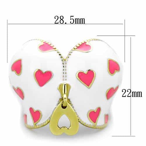 Stainless Steel White Enamel Heart Butterfly Ring view 2