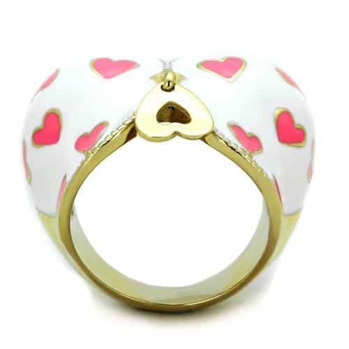 Stainless Steel White Enamel Heart Butterfly Ring view 3