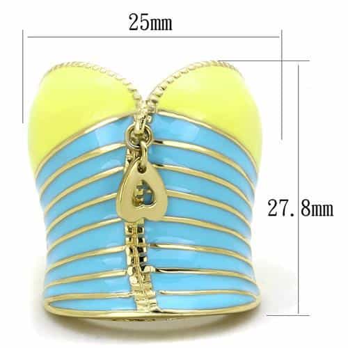 Stainless Steel Gold Yellow Blue Enamel Heart Handbag Ring view 6