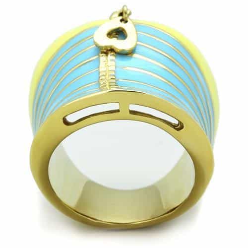 Stainless Steel Gold Yellow Blue Enamel Heart Handbag Ring view 7