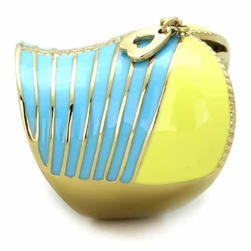 Stainless Steel Gold Yellow Blue Enamel Heart Handbag Ring view 8