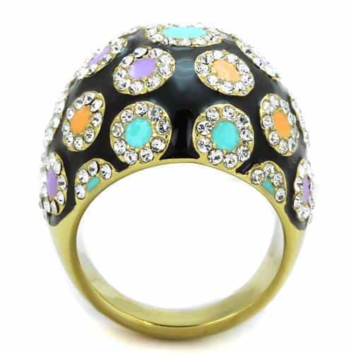 Stainless Steel Gold Black Enamel Multi Color Circle Dome Ring view 7