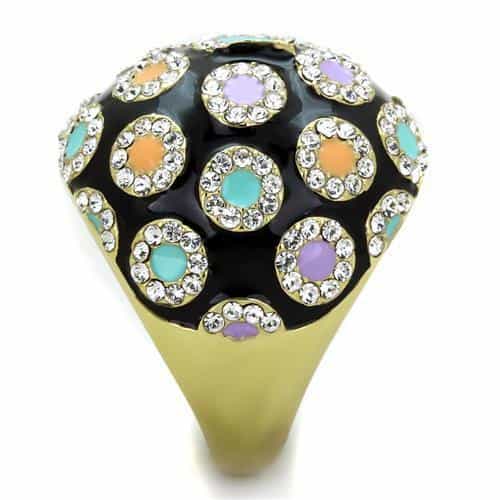 Stainless Steel Gold Black Enamel Multi Color Circle Dome Ring view 8