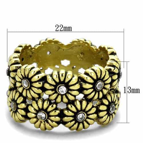 Stainless Steel Gold Antiqued Daisy Cluster Eternity Band Ring view 2