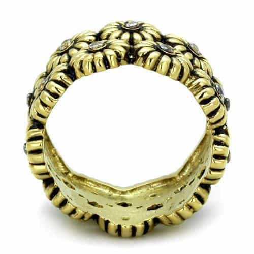 Stainless Steel Gold Antiqued Daisy Cluster Eternity Band Ring view 7