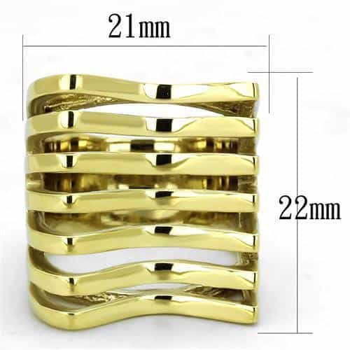 Stainless Steel Gold Polished Ribbed Open Dome Ring view 2
