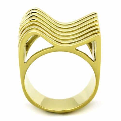 Stainless Steel Gold Polished Ribbed Open Dome Ring view 3