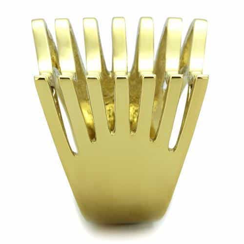 Stainless Steel Gold Polished Ribbed Open Dome Ring view 4