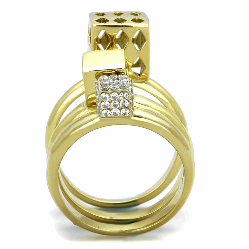 Stainless Steel Gold Geometric Cube Hexagon Stackable Set Ring view 7