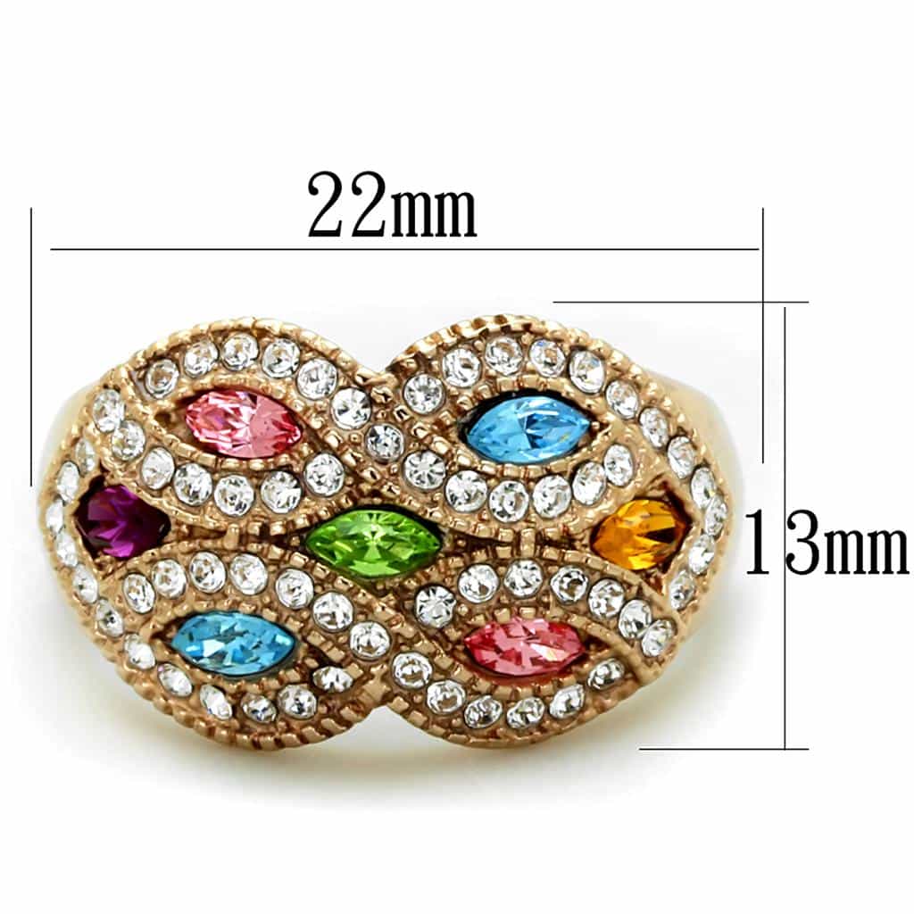 Stainless Steel Rose Gold Multi Color Marquise Crystal Dome Ring view 6
