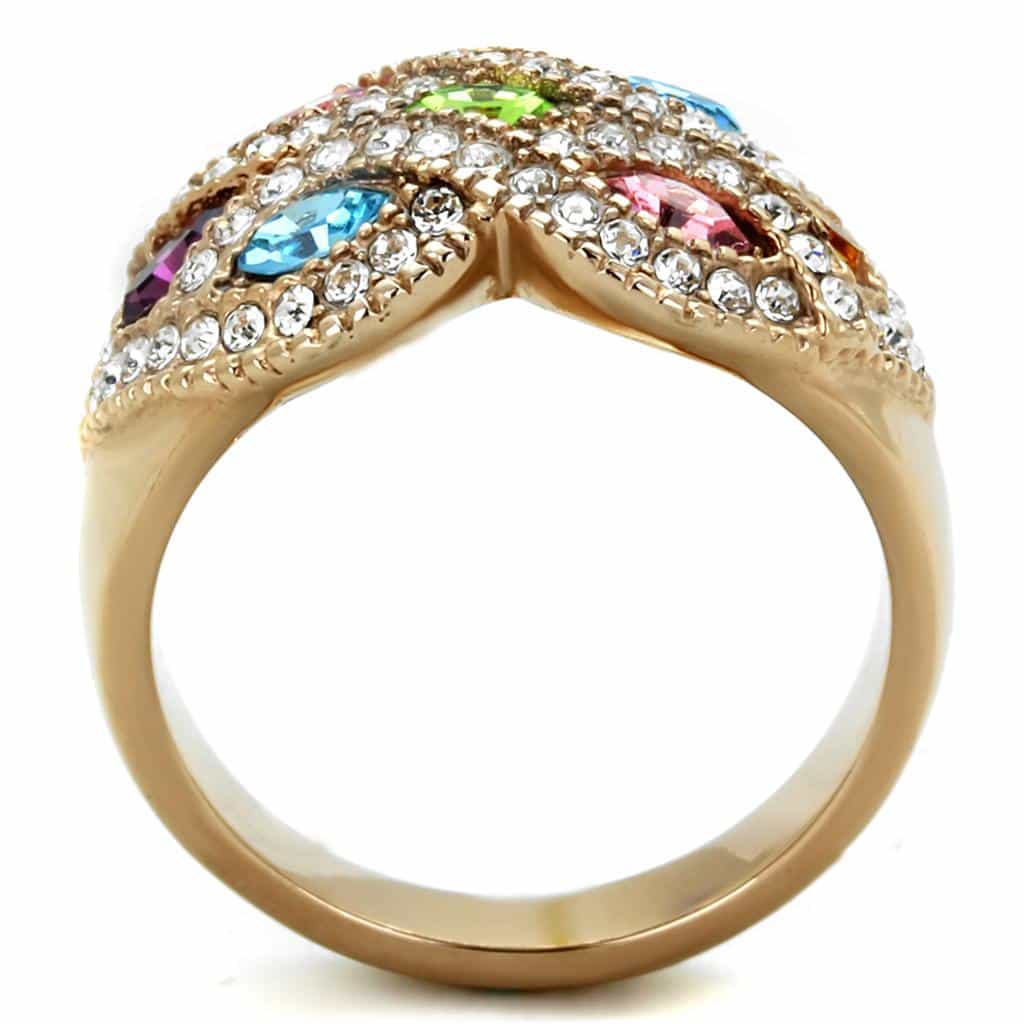 Stainless Steel Rose Gold Multi Color Marquise Crystal Dome Ring view 7