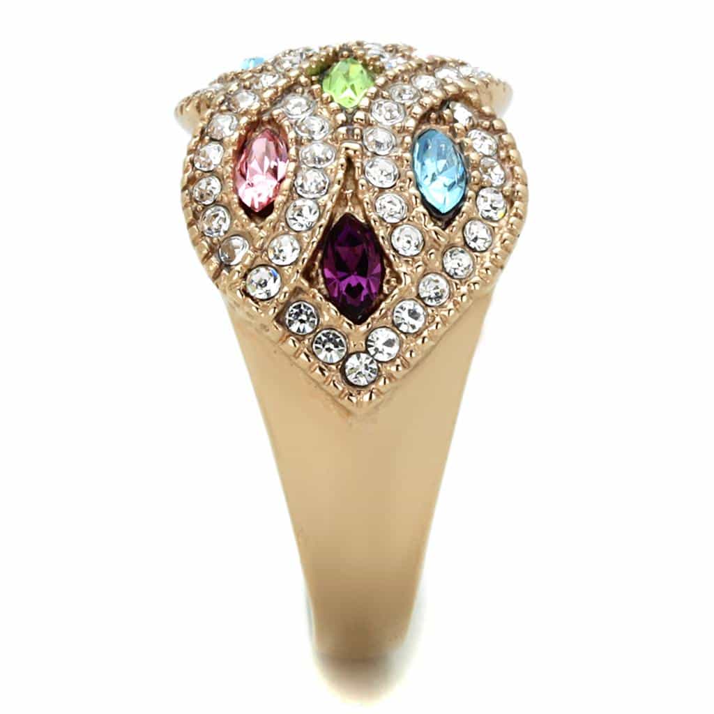 Stainless Steel Rose Gold Multi Color Marquise Crystal Dome Ring view 8