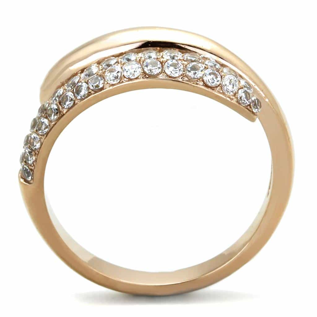 Stainless Steel Gold Pavé Double Row Band Ring view 7