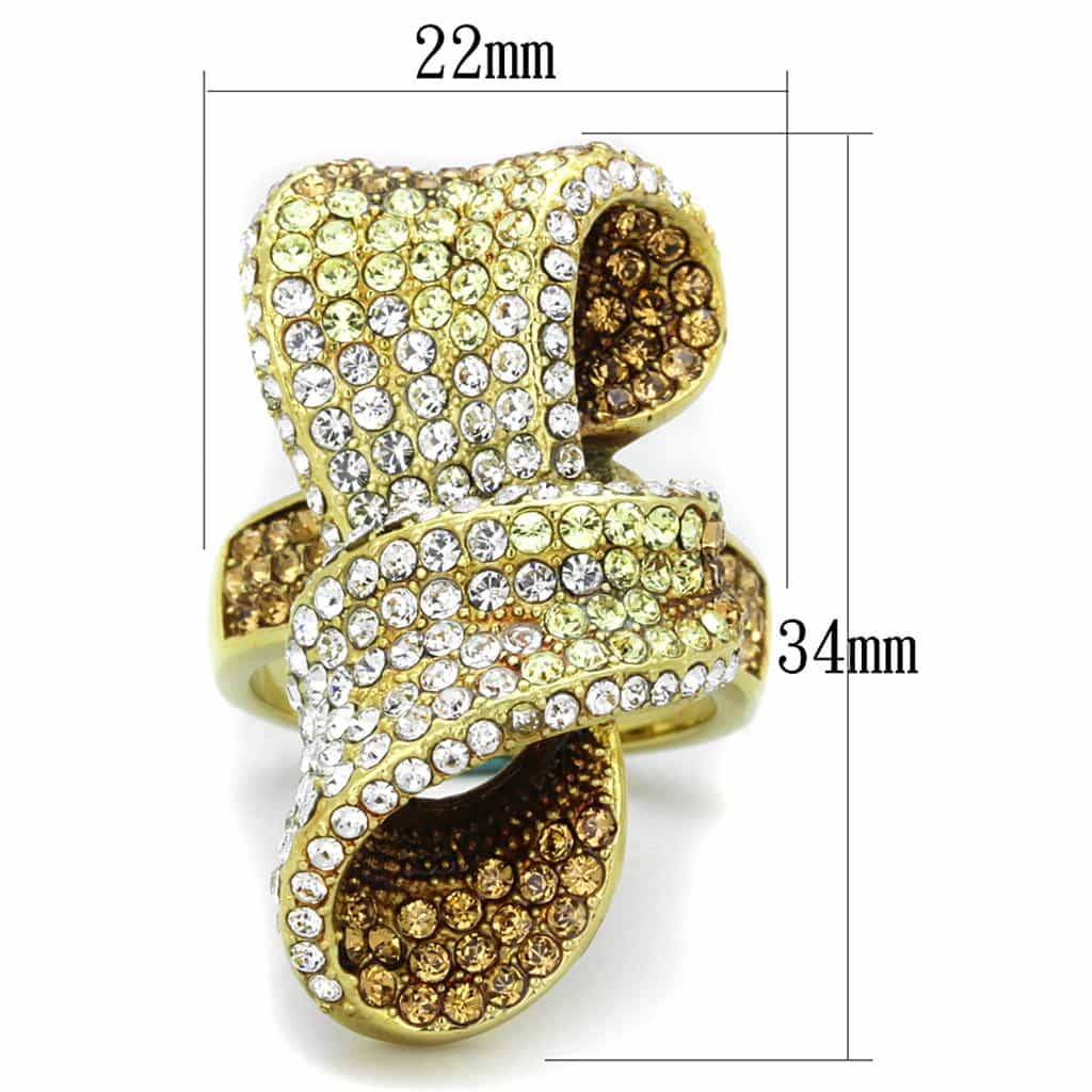 Stainless Steel Gold Champagne Brown Crystal Pave Knot Ring view 2